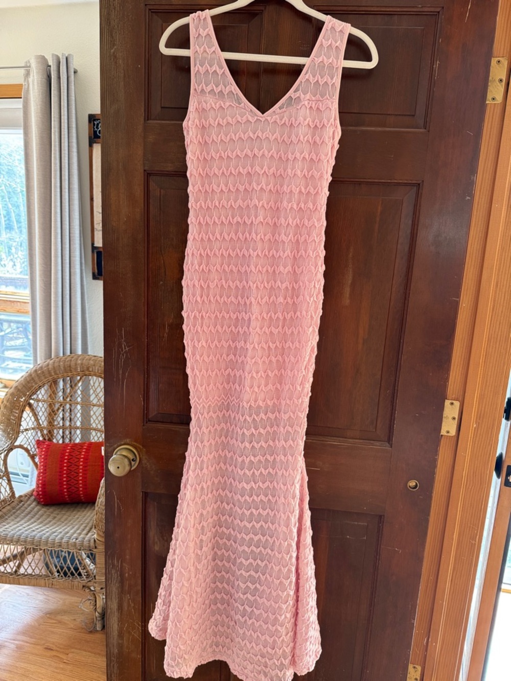 Altar'd State Blush Pink Textured V-Neck Maxi Dress